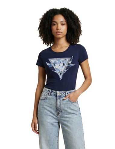 T-shirt femme bleu imprimé Guess
