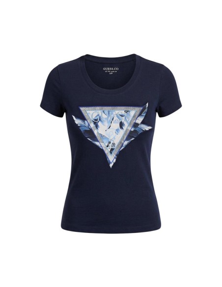 T-shirt femme bleu imprimé Guess