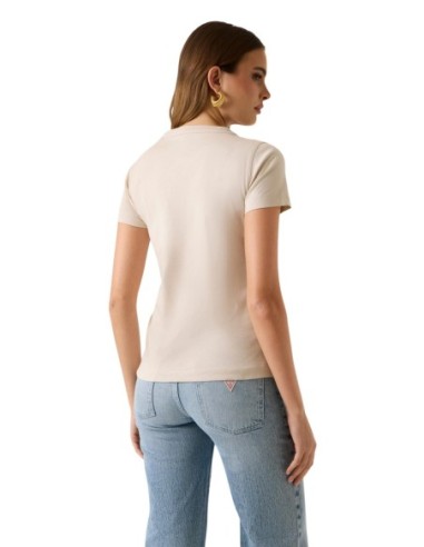 T-shirt femme beige coton Guess