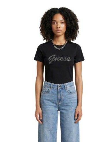 T-shirt femme noir coton Guess