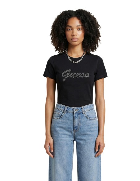 T-shirt femme noir coton Guess