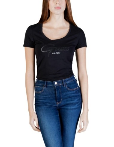 T-shirt femme noir imprimé Guess
