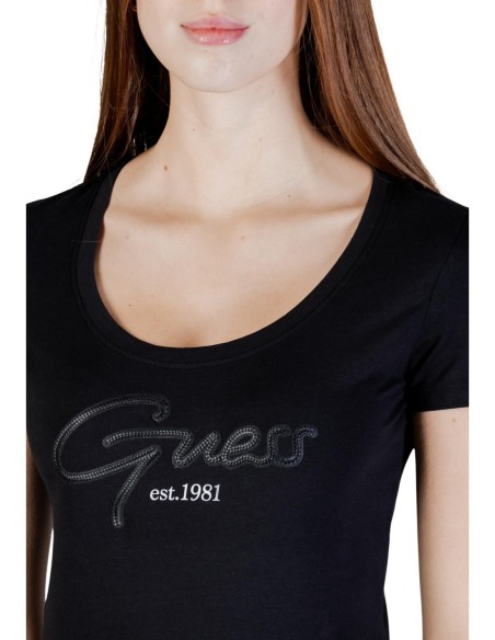 Guess – T‑shirt Femme Noir Imprimé