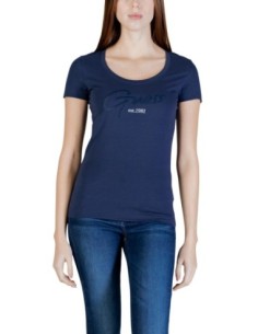 T-shirt femme bleu coton Guess