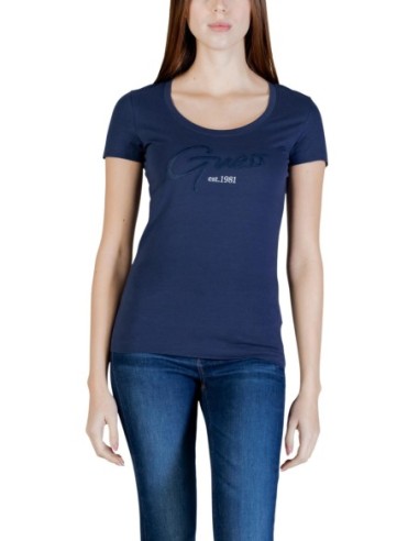 T-shirt femme bleu coton Guess