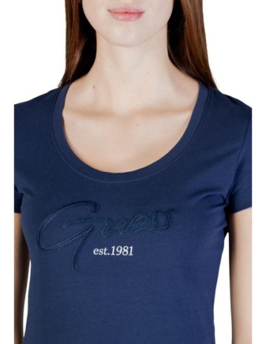T-shirt femme bleu coton Guess