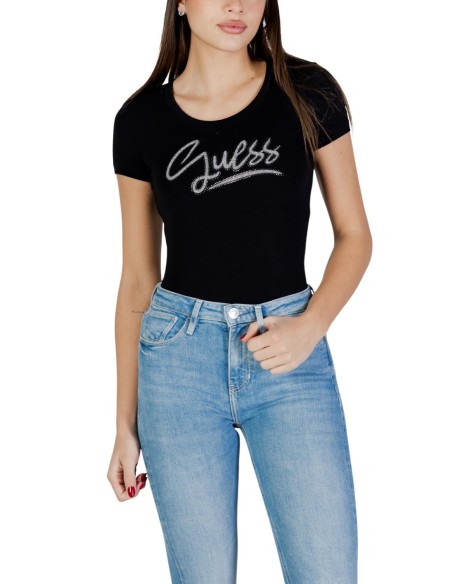 T-shirt femme noir coton Guess