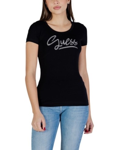 T-shirt femme noir coton Guess