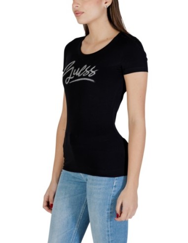 T-shirt femme noir coton Guess