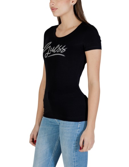 T-shirt femme noir coton Guess