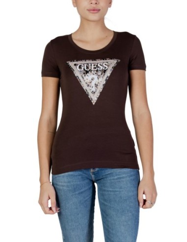 T-shirt femme marron imprimé Guess