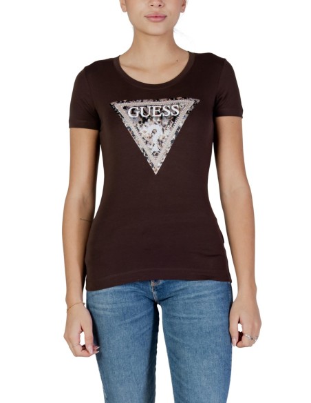T-shirt femme marron imprimé Guess