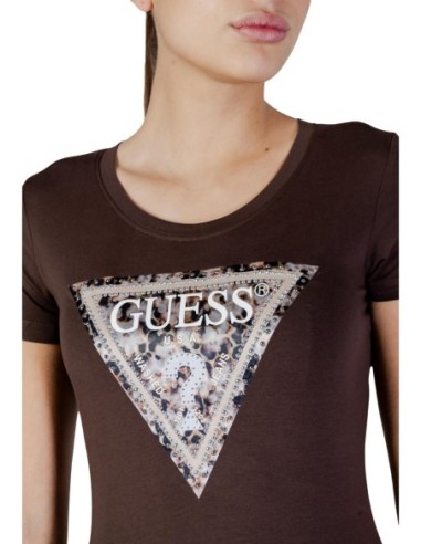 T-shirt femme marron imprimé Guess