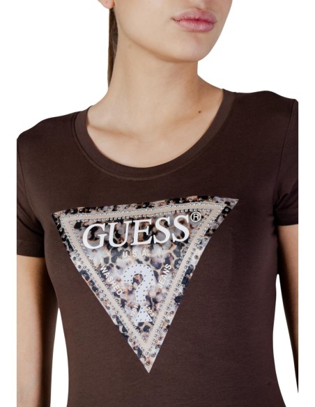 T-shirt femme marron imprimé Guess