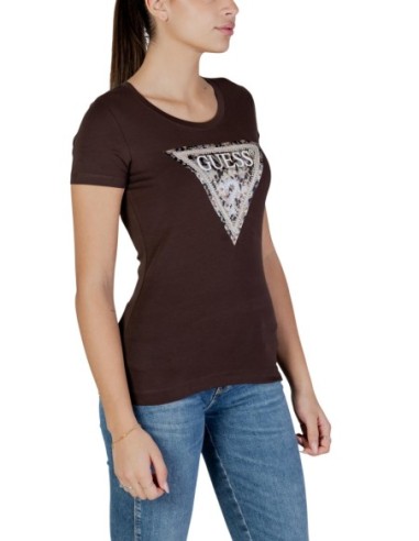 T-shirt femme marron imprimé Guess