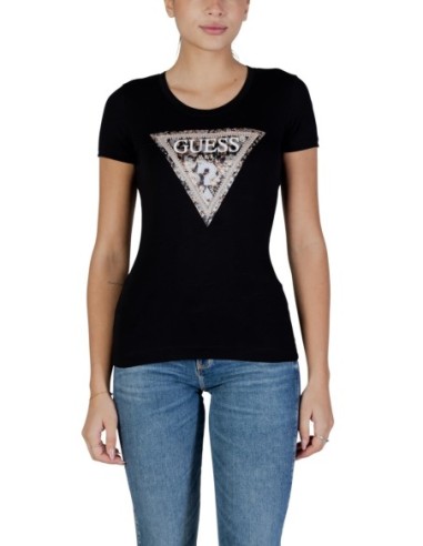 T-shirt femme noir imprimé Guess