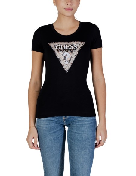 T-shirt femme noir imprimé Guess