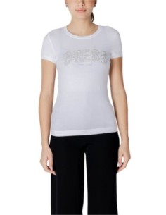 T-shirt femme blanc strass Guess