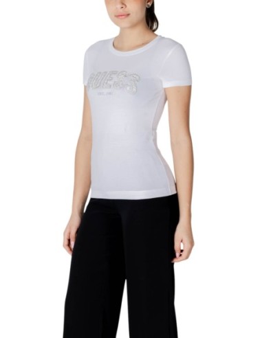 T-shirt femme blanc strass Guess