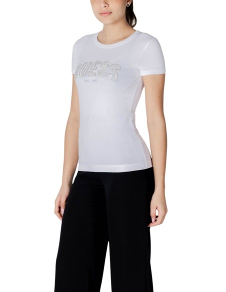 T-shirt femme blanc strass Guess