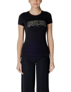 T-shirt femme noir strass Guess
