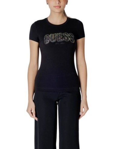 T-shirt femme noir strass Guess