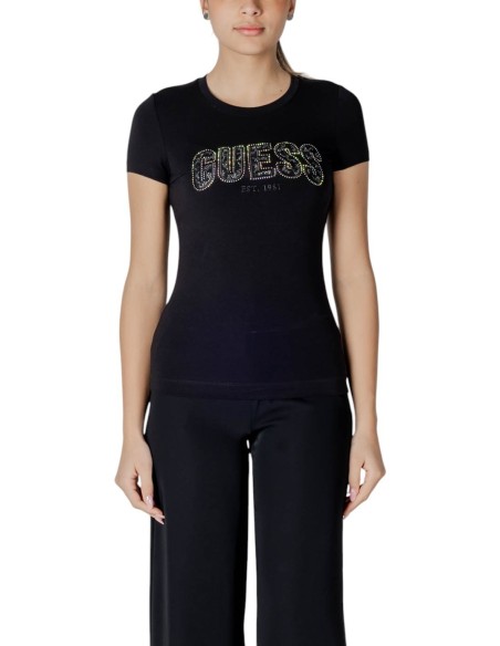 T-shirt femme noir strass Guess
