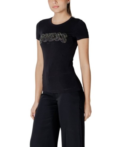 T-shirt femme noir strass Guess