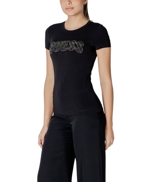 T-shirt femme noir strass Guess