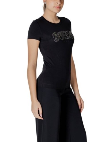 T-shirt femme noir strass Guess