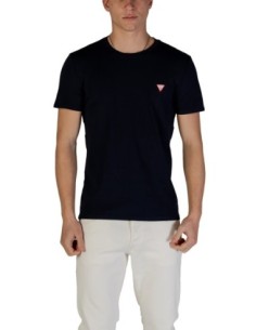 Guess – T‑shirt Homme Bleu Coton & Élasthanne