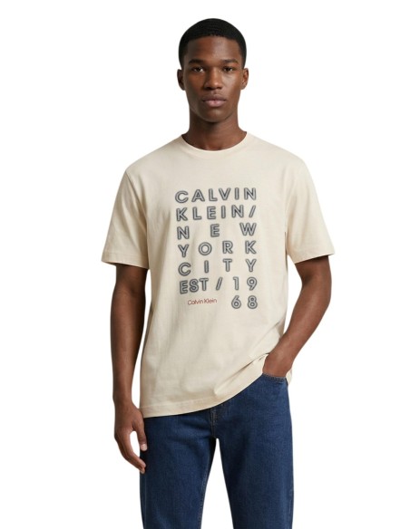 T-shirt homme beige imprimé Calvin Klein Jeans
