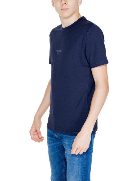 T-shirt homme bleu coton Guess