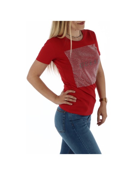 T-shirt femme rouge coton Guess