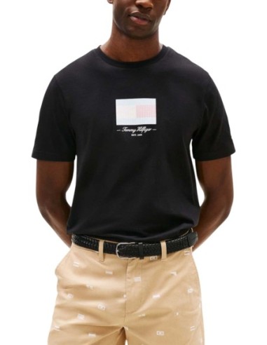 Tommy Hilfiger T-Shirt Homme – Noir, imprimé moderne et coton organique