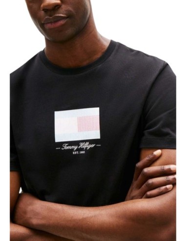 Tommy Hilfiger T-Shirt Homme – Noir, imprimé moderne et coton organique