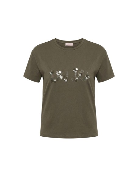 Liu Jo T-Shirt Femme – Vert, strass et style moderne