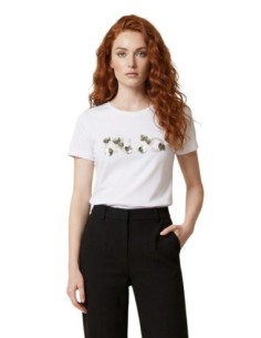 Liu Jo T-Shirt Femme – Beige, imprimé moderne et strass