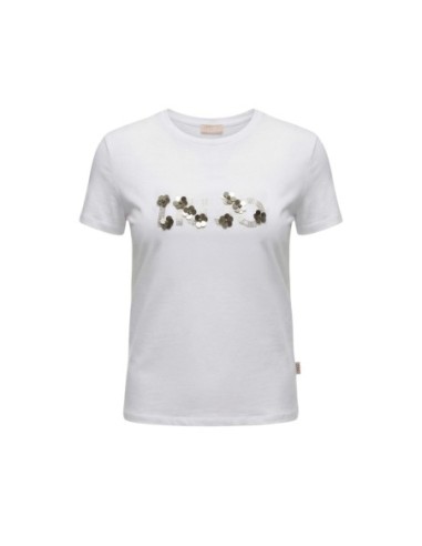 Liu Jo T-Shirt Femme – Beige, imprimé moderne et strass