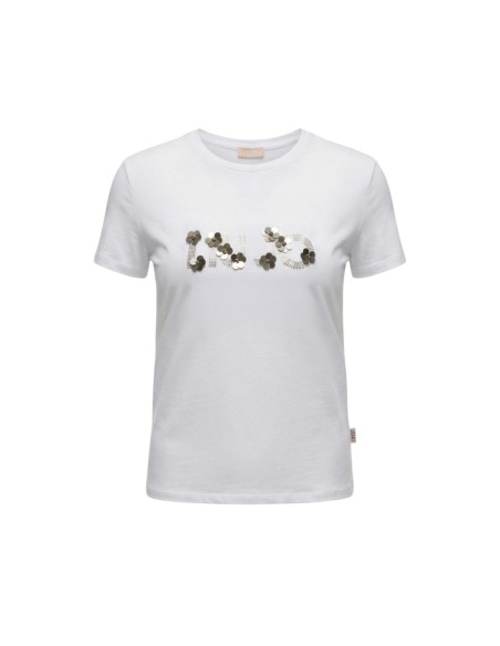 Liu Jo T-Shirt Femme – Beige, imprimé moderne et strass
