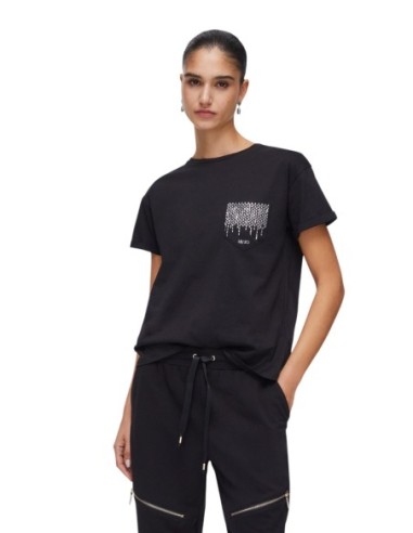 Liu Jo T-Shirt Femme – Noir, poche décorative et coupe moderne