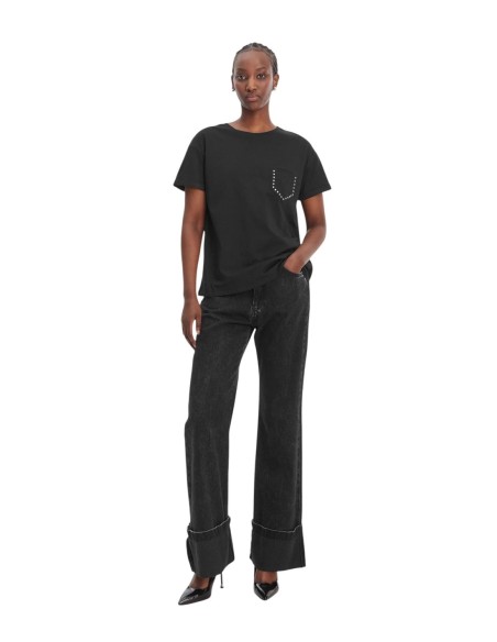 Liu Jo T-Shirt Femme – Noir, poche décorative et style moderne