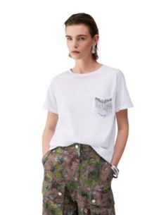 Liu Jo T-Shirt Femme – Blanc, poche décorative et coupe moderne