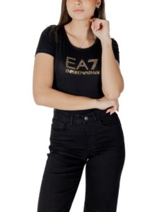 EA7 T-Shirt Femme – Noir, imprimé moderne et confort doux