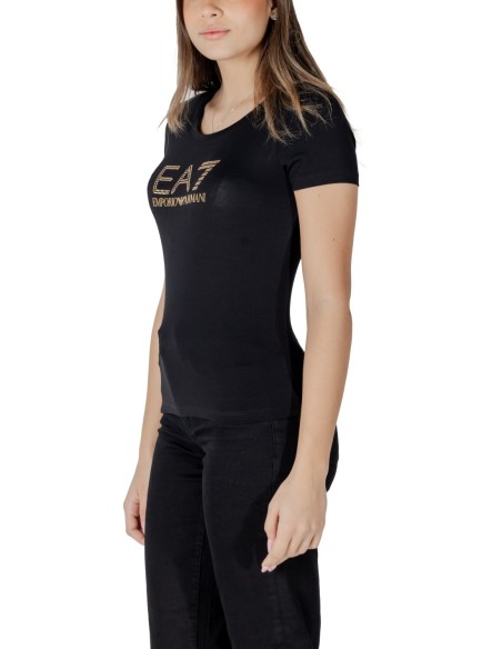 EA7 T-Shirt Femme – Noir, imprimé moderne et confort doux