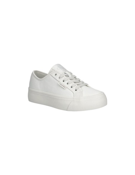 Calvin Klein Jeans Femme – Baskets cuir blanc à plateforme