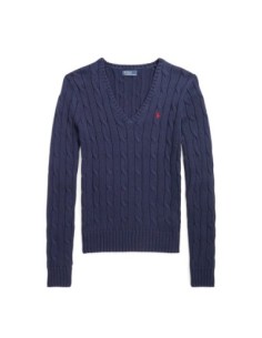 Pull femme Ralph Lauren bleu col V
