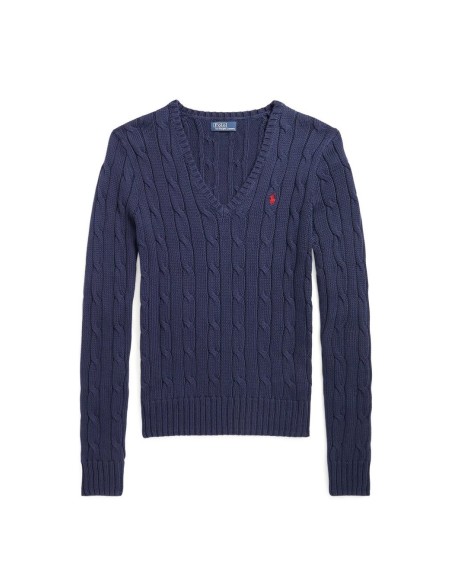 Pull femme Ralph Lauren bleu col V
