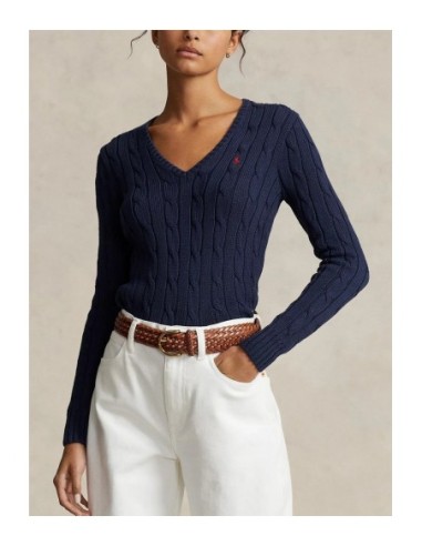 Pull femme Ralph Lauren bleu col V