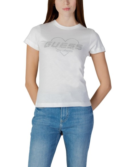 T-shirt femme Guess Active blanc imprimé strass bold
